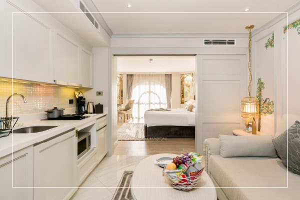Luxury Deluxe Suite room layout for 30 days long stay promotion at Thonglor hotel Bangkok
